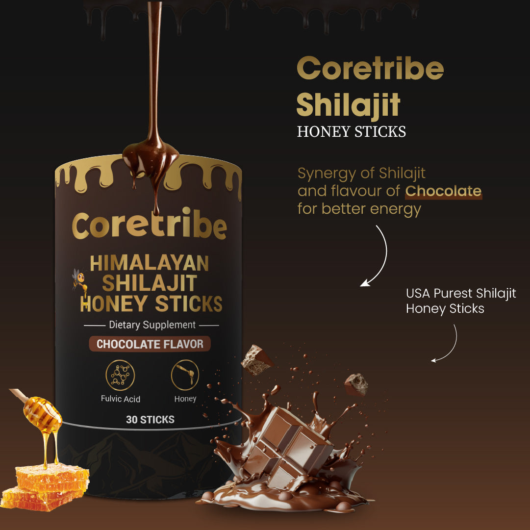 Coretribe®Shilajit Honey Sticks - Pure Himalayan Shilajit Resin with Raw Honey - 30 Sticks of Natural Honey Infused with Strawberry Flavour