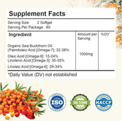 Coretribe Whole Berry Sea Buckthorn Oil Softgels, 1000 mg, 60 Count, Omega 3-6-7-9 Fatty Acid Dietary Supplement for Skin, Hair & Daily Wellness Support