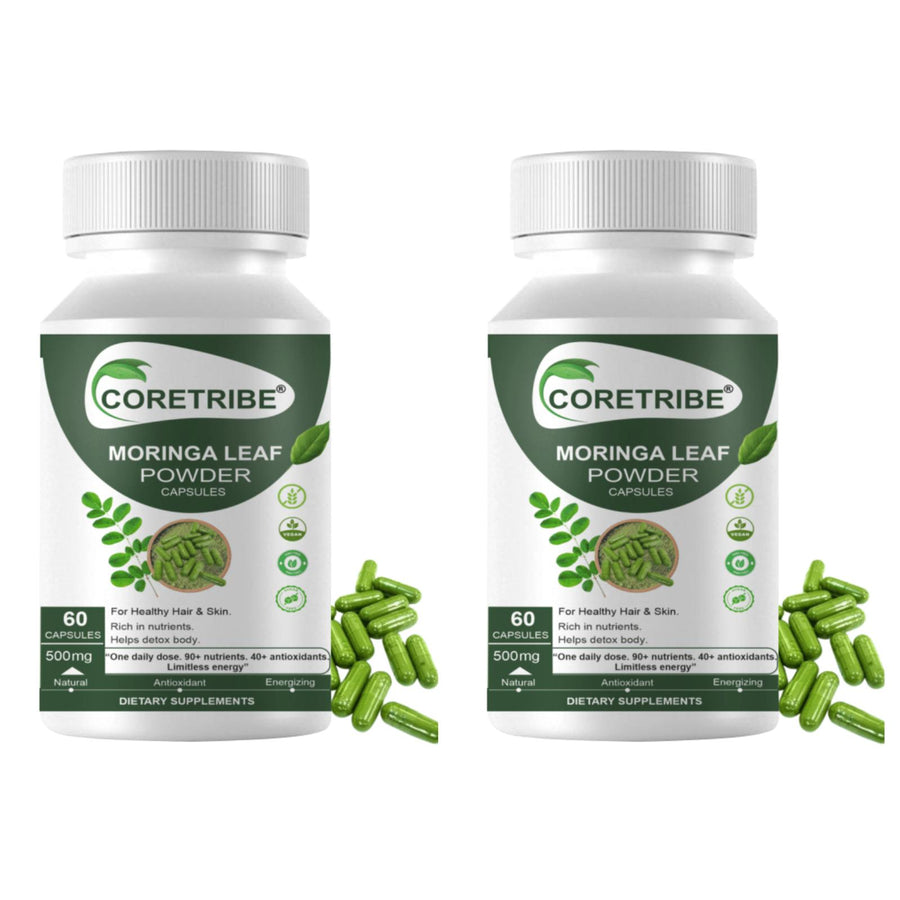 CoreTribe Moringa Capsules - Pure Moringa Powder, Energy, Skin, Immune & Gut Health Superfood, Rich in Antioxidants, Essential Vitamins & Amino Acids, Natural Green Superfood Supplement - 60 Count