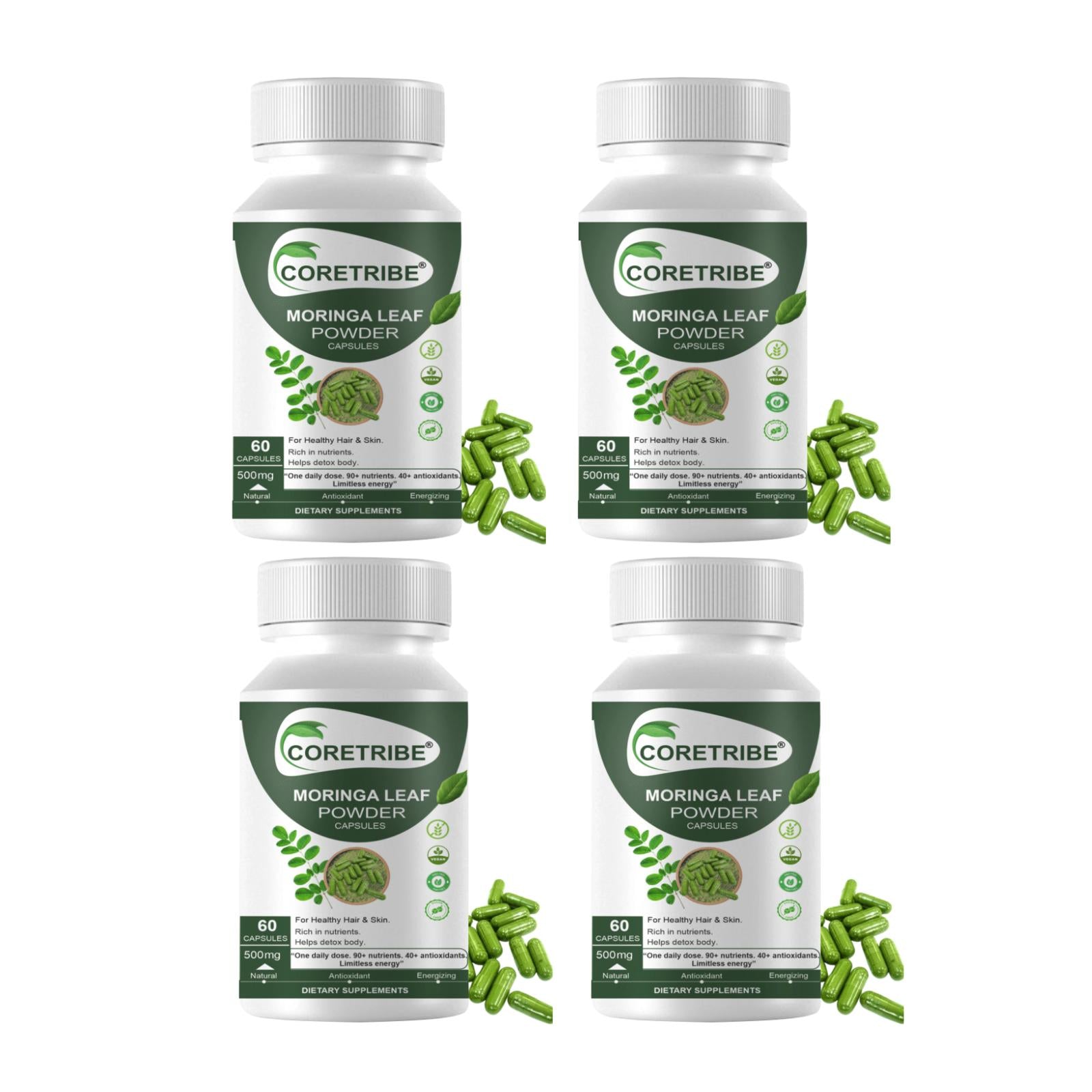 CoreTribe Moringa Capsules - Pure Moringa Powder, Energy, Skin, Immune & Gut Health Superfood, Rich in Antioxidants, Essential Vitamins & Amino Acids, Natural Green Superfood Supplement - 60 Count